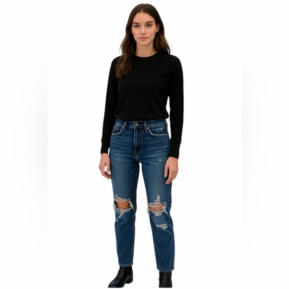 Abercrombie Curve Love Ultra High Rise Straight Jeans Women’s 28/6R distressed - Picture 1 of 10